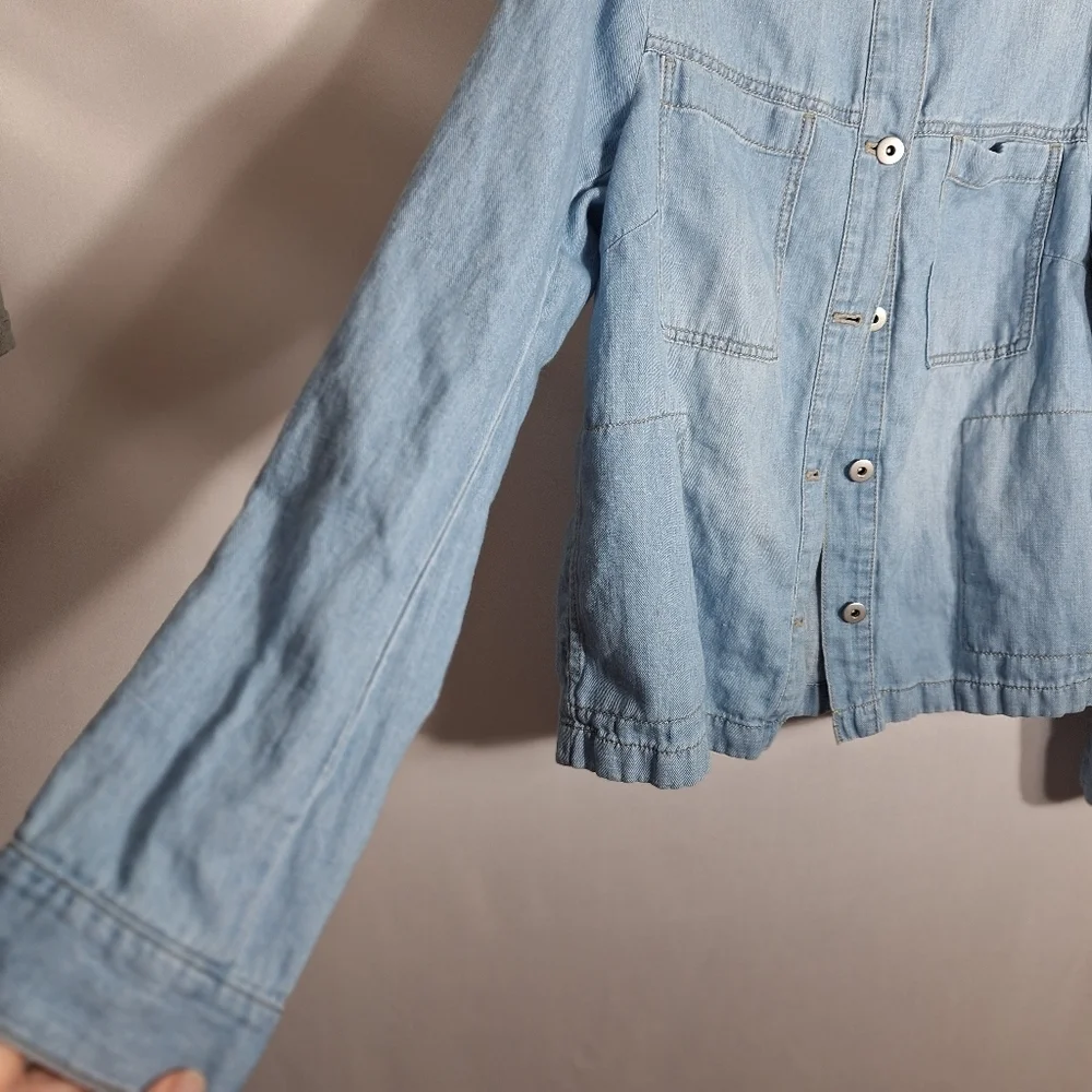 J Jill Linen Denim Top Button Down Long Sleeve Chambray Country Western Medium T - Picture 2 of 11